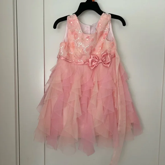 Joan Michelle Girls Pink Tulle Lace Floral Embroidered Party Dresses - Picture 2 of 10